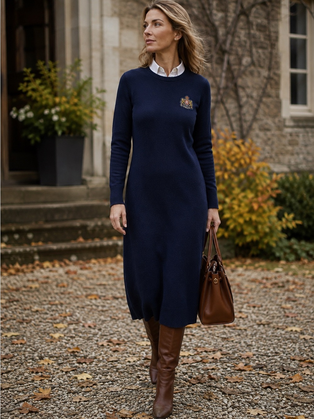 Polo Ralph Lauren Merino Wool Cashmere Crest Midi Sweater Dress L